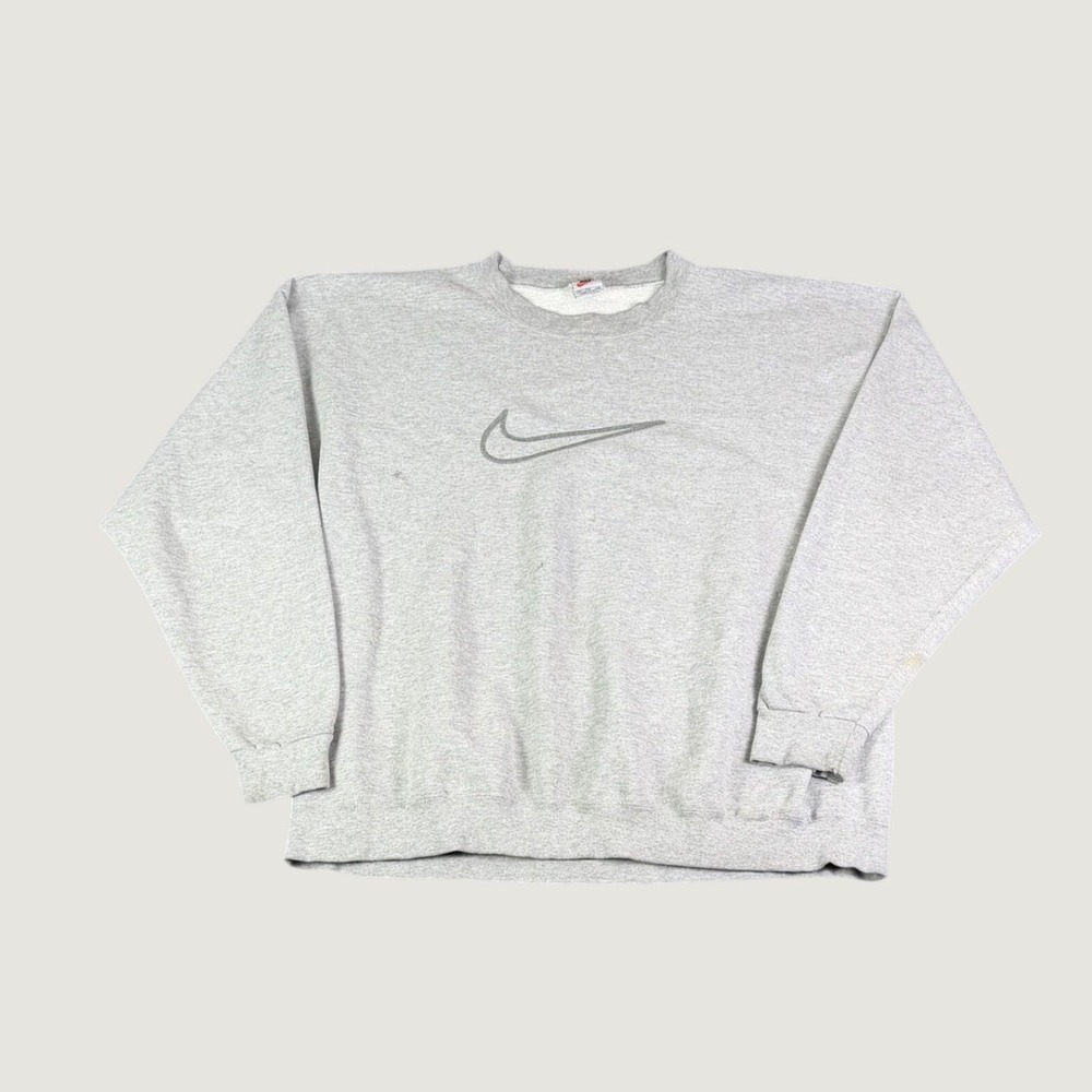 Vintage Nike Sweatshirt Mens XXL Gray Embroidered Swoosh 90s Made in USA Boxy